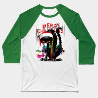 Evil Black Cat VS Christmas Tree Baseball T-Shirt